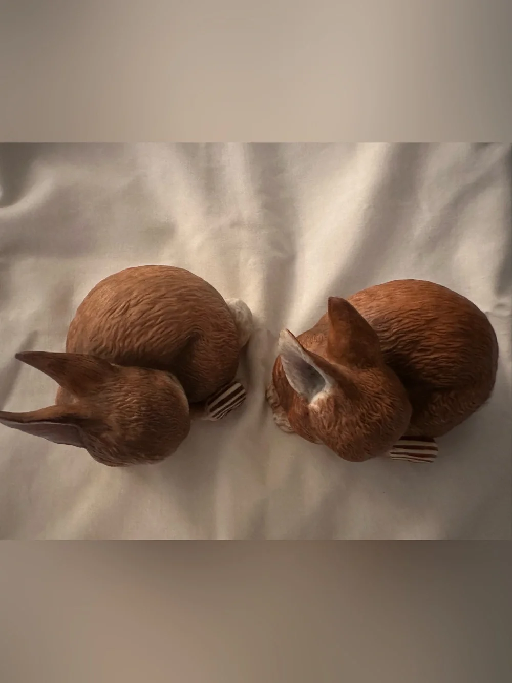 Pair of Brown Ceramic Bunny Figurines for Small Pets Habitat Decor